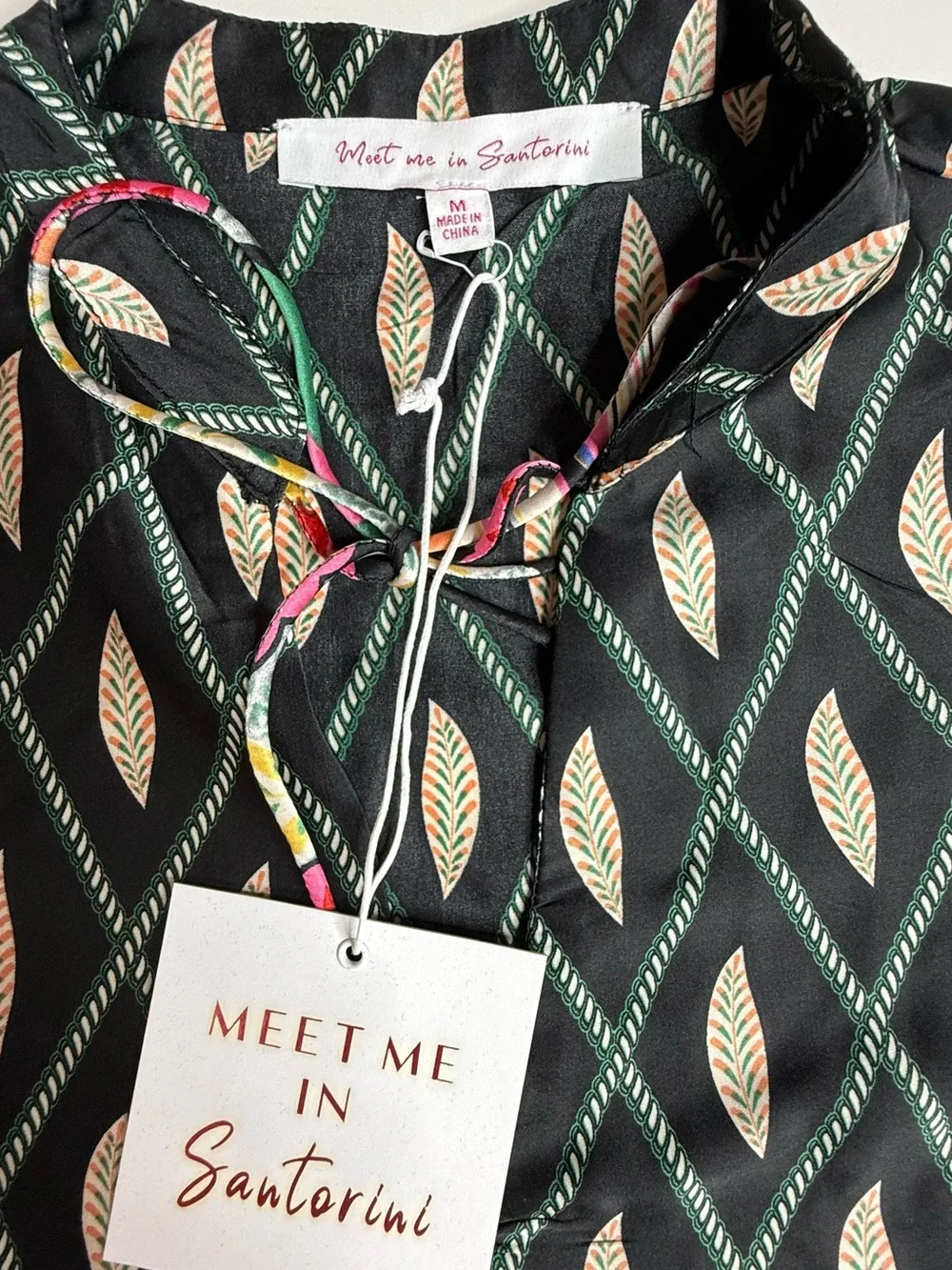 NWT Santorini Two Piece Set with Pink & Green Leaf Motif